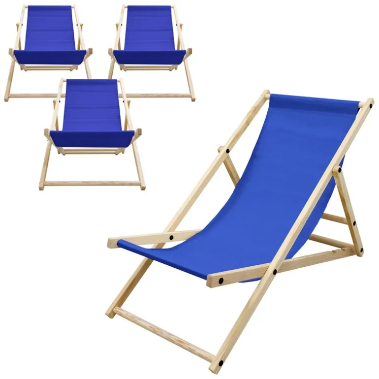4er Set Liegestuhl klappbar Dunkelblau Holz verstellbare Rückenlehne bis 120 kg Sonnenliege Gartenliege Strandliege