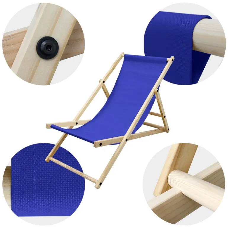 4er Set Liegestuhl klappbar Dunkelblau Holz verstellbare Rückenlehne bis 120 kg Sonnenliege Gartenliege Strandliege