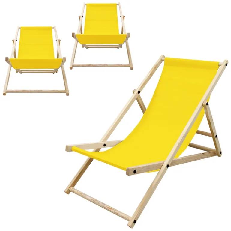 3er Set Liegestuhl klappbar Gelb Holz verstellbare Rückenlehne bis 120 kg Sonnenliege Gartenliege Strandliege