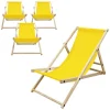 4er Set Liegestuhl klappbar Gelb Holz verstellbare Rückenlehne bis 120 kg Sonnenliege Gartenliege Strandliege