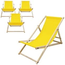 4er Set Liegestuhl klappbar Gelb Holz verstellbare Rückenlehne bis 120 kg Sonnenliege Gartenliege Strandliege