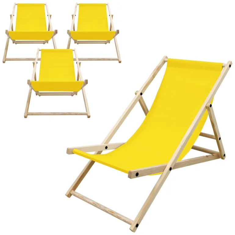 4er Set Liegestuhl klappbar Gelb Holz verstellbare Rückenlehne bis 120 kg Sonnenliege Gartenliege Strandliege