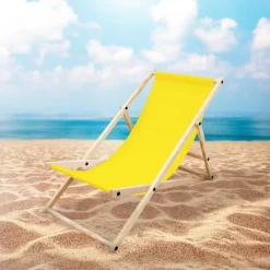 5er Set Liegestuhl klappbar Gelb Holz verstellbare Rückenlehne bis 120 kg Sonnenliege Gartenliege Strandliege