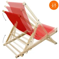 3er Set Liegestuhl klappbar Rot Holz verstellbare Rückenlehne bis 120 kg Sonnenliege Gartenliege Strandliege