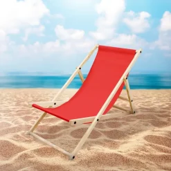 3er Set Liegestuhl klappbar Rot Holz verstellbare Rückenlehne bis 120 kg Sonnenliege Gartenliege Strandliege