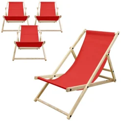 4er Set Liegestuhl klappbar Rot Holz verstellbare Rückenlehne bis 120 kg Sonnenliege Gartenliege Strandliege