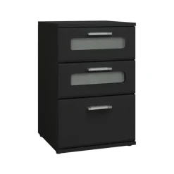 2er Set Nachttisch mit drei Schubladen 40x60x38 cm Schwarz aus Holz ML-Design