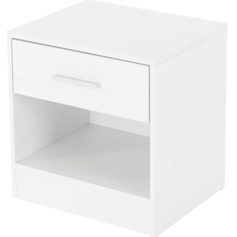 2er Set Nachttisch mit Schublade und offenem Fach 36.5x38.5x30 cm Weiß aus Holz ML-Design