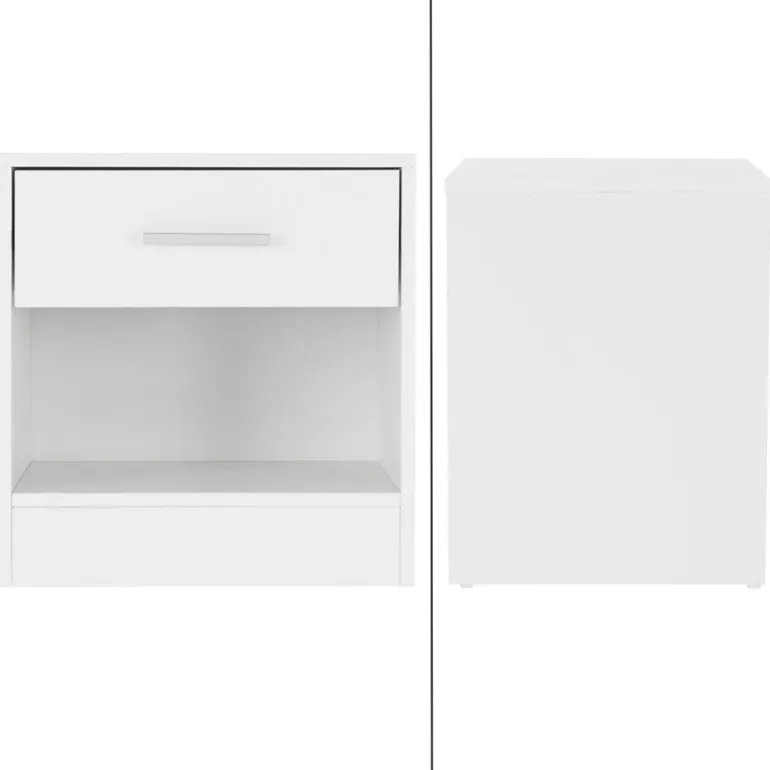 2er Set Nachttisch mit Schublade und offenem Fach 36.5x38.5x30 cm Weiß aus Holz ML-Design