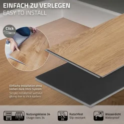 2er Set PVC Vinylboden Bodenbelag 7 Dielen 4,2mm für 1,54m² mit Klick-System Eiche Sandbar ML-Design