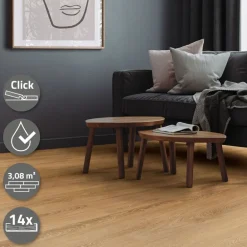 2er Set PVC Vinylboden Bodenbelag 7 Dielen 4,2mm für 1,54m² mit Klick-System Eiche Sandbar ML-Design