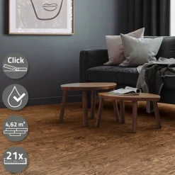 3er Set PVC Vinylboden Bodenbelag 7 Dielen 4,2mm für 1,54m² mit Klick-System Akazie ML-Design