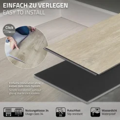 4er Set PVC Vinylboden Bodenbelag 7 Dielen 4,2mm für 1,54m² mit Klick-System Eiche Afterglow ML-Design
