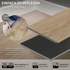 4er Set PVC Vinylboden Bodenbelag 7 Dielen 4,2mm für 1,54m² mit Klick-System Eiche Golden Hour ML-Design