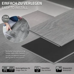 4er Set PVC Vinylboden Bodenbelag 7 Dielen 4,2mm für 1,54m² mit Klick-System Eiche Windswell Hickory ML-Design