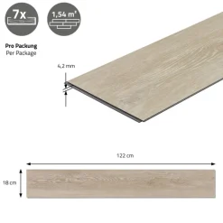 5er Set PVC Vinylboden Bodenbelag 7 Dielen 4,2mm für 1,54m² mit Klick-System Eiche Afterglow ML-Design