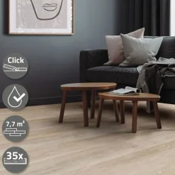 5er Set PVC Vinylboden Bodenbelag 7 Dielen 4,2mm für 1,54m² mit Klick-System Eiche Afterglow ML-Design