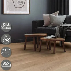 5er Set PVC Vinylboden Bodenbelag 7 Dielen 4,2mm für 1,54m² mit Klick-System Eiche Golden Hour ML-Design