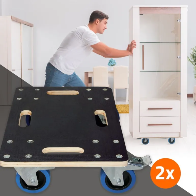 2er Set Rollbrett Möbelroller 35 x 50 cm aus Multiplex mit Feststellbremsen Traglast 800 kg