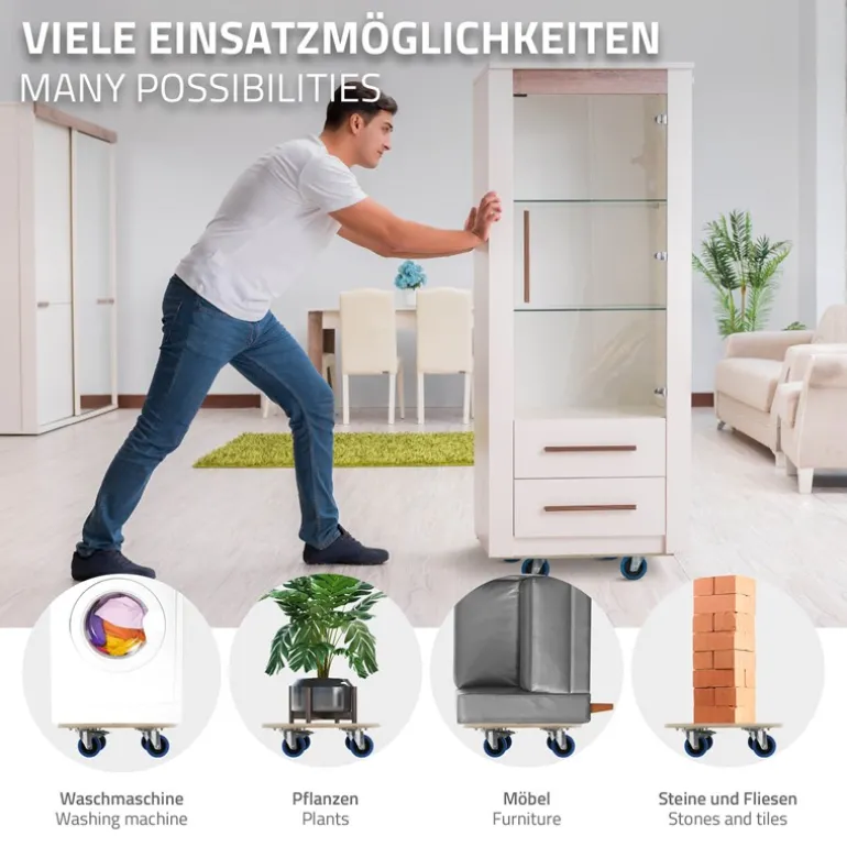 2er Set Rollbrett Möbelroller 35 x 50 cm aus Multiplex mit Feststellbremsen Traglast 800 kg