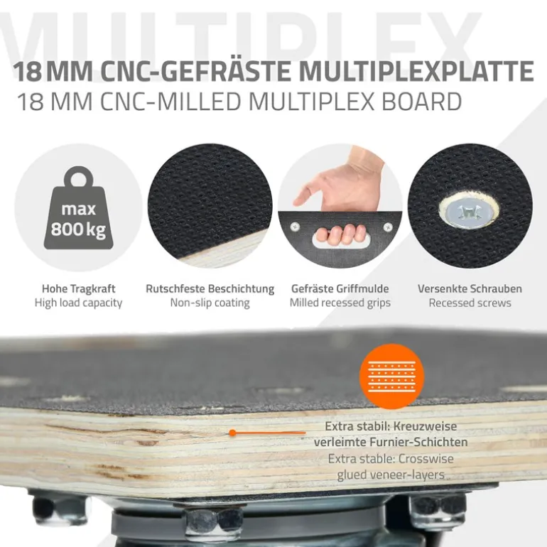2er Set Rollbrett Möbelroller 35 x 50 cm aus Multiplex Tragkraft 800 kg