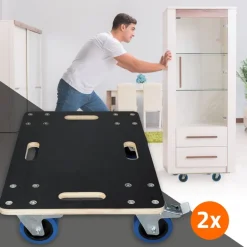 2er Set Rollbrett Möbelroller 40 x 60 cm aus Multiplex mit Feststellbremsen Tragkraft 800 kg