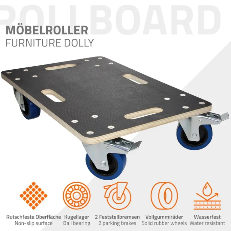 2er Set Rollbrett Möbelroller 40 x 60 cm aus Multiplex mit Feststellbremsen Tragkraft 800 kg