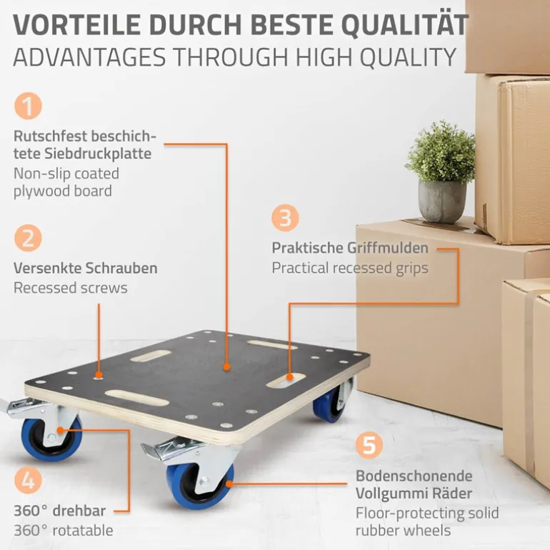 2er Set Rollbrett Möbelroller 40 x 60 cm aus Multiplex mit Feststellbremsen Tragkraft 800 kg