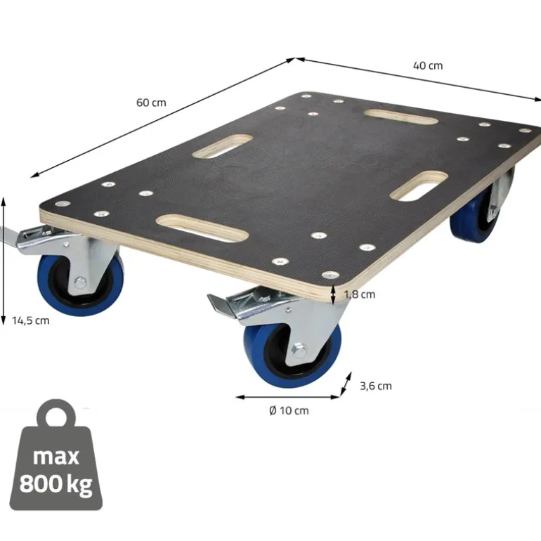2er Set Rollbrett Möbelroller 40 x 60 cm aus Multiplex mit Feststellbremsen Tragkraft 800 kg