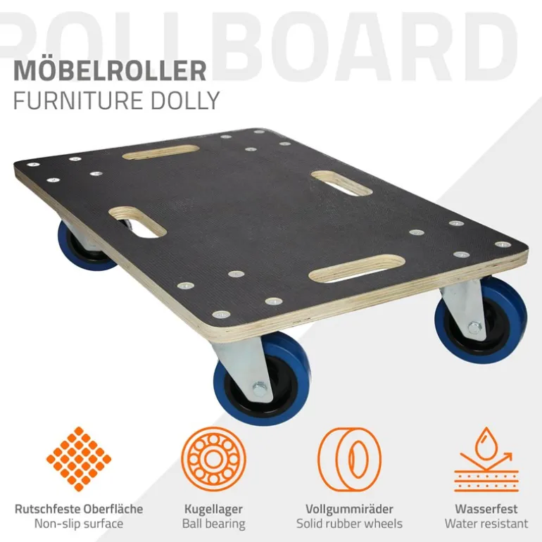 2er Set Rollbrett Möbelroller 40 x 60 cm aus Multiplex Traglast 800 kg