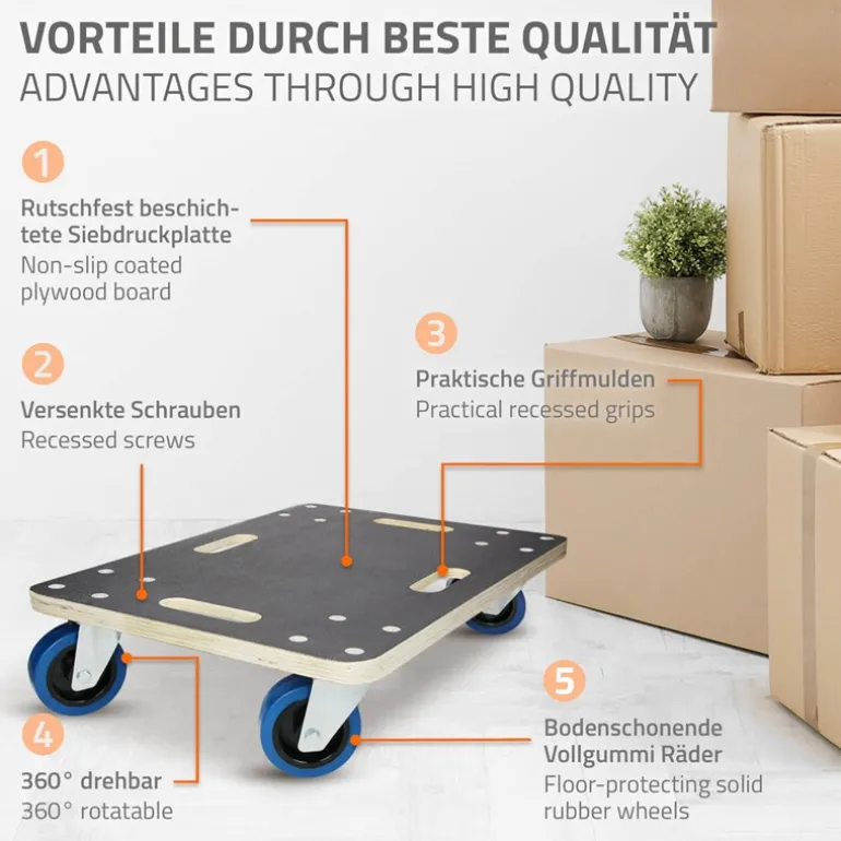 2er Set Rollbrett Möbelroller 40 x 60 cm aus Multiplex Traglast 800 kg