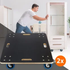 2er Set Rollbrett Möbelroller 60 x 80 cm aus Multiplex mit Feststellbremsen Tragkraft 800 kg