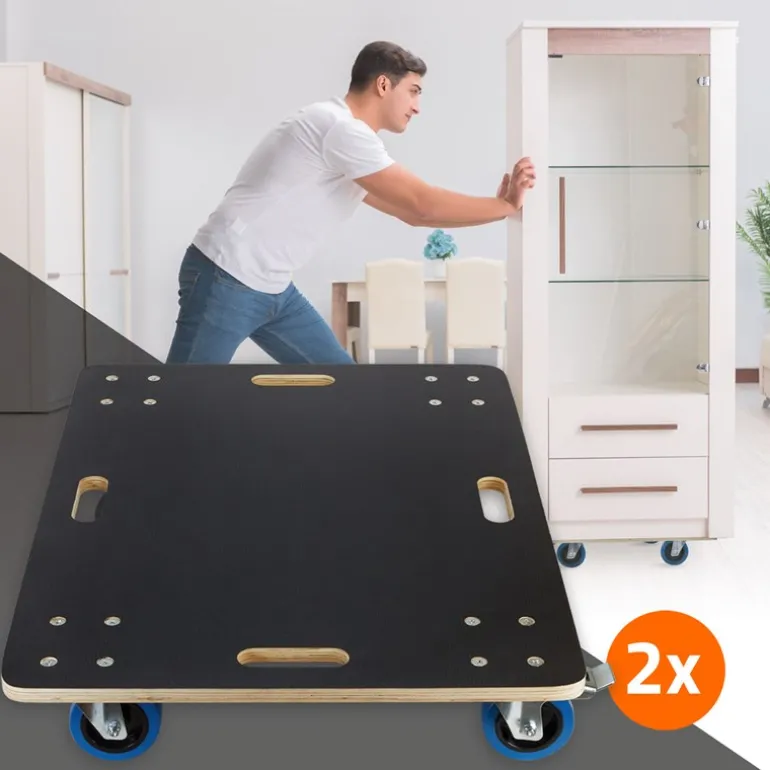 2er Set Rollbrett Möbelroller 60 x 80 cm aus Multiplex mit Feststellbremsen Tragkraft 800 kg