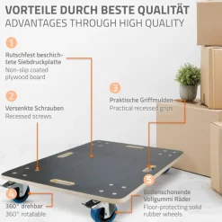 2er Set Rollbrett Möbelroller 60 x 80 cm aus Multiplex mit Feststellbremsen Tragkraft 800 kg