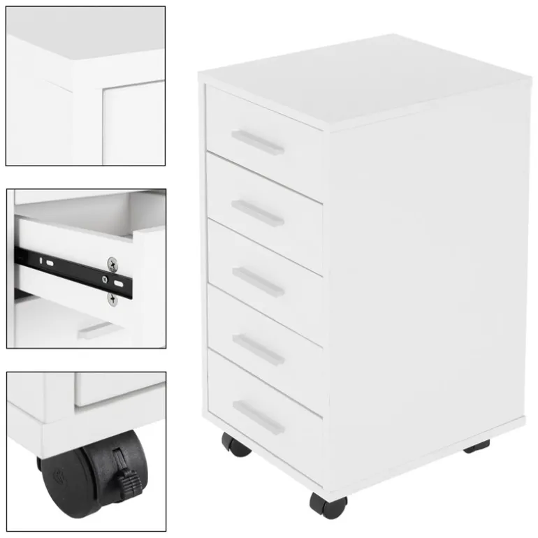 2er Set Rollcontainer mit 5 Schubladen 33x38x63,5 cm Weiß ML-Design