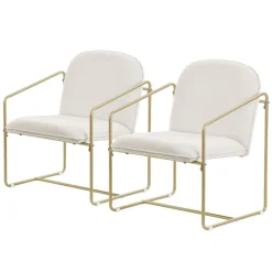 2er Set Sessel Beige mit goldenem Stahlgestell Relaxsessel mit Arm-& Rückenlehne ML-Design