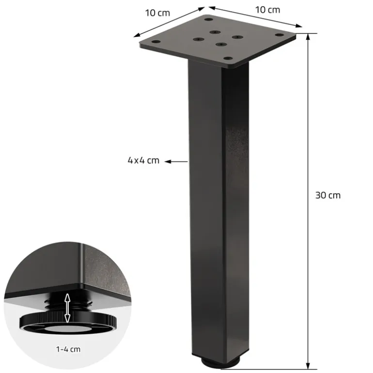 4er Set Tischbeine 30 cm Dunkelgrau Optik Industrial Stahl pulverbeschichtet eckig Profil 4x4cm Höhenverstellbare Möbelfüße 1-4 cm