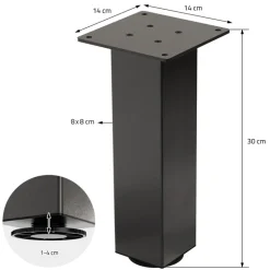 4er Set Tischbeine I-Design 30 cm Dunkelgrau Optik Industrial Stahl pulverbeschichtet eckig Profil 8x8 cm Höhenverstellbare Möbelfüße 1-4 cm ML-Design