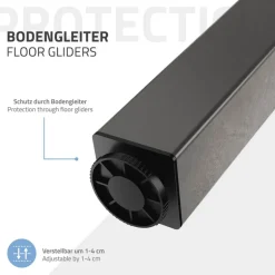4er Set Tischbeine I-Design 42 cm Dunkelgrau Optik Industrial Stahl pulverbeschichtet eckig Profil 4x4 cm Höhenverstellbare Möbelfüße 1-4 cm