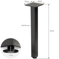4er Set Tischbeine I-Design 42 cm Dunkelgrau Optik Industrial Stahl pulverbeschichtet eckig Profil 4x4 cm Höhenverstellbare Möbelfüße 1-4 cm