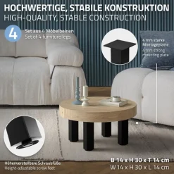 4er Set Tischbeine I-Design 30 cm Schwarz glänzend aus pulverbeschichtetem Stahl eckig Profil 8x8 cm Höhenverstellbare Möbelfüße 1-4 cm ML-Design