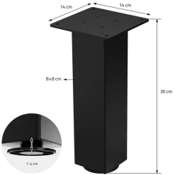 4er Set Tischbeine I-Design 30 cm Schwarz glänzend aus pulverbeschichtetem Stahl eckig Profil 8x8 cm Höhenverstellbare Möbelfüße 1-4 cm ML-Design
