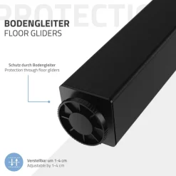 4er Set Tischbeine I-Design 72 cm Schwarz glänzend aus pulverbeschichtetem Stahl eckig Profil 4x4 cm Höhenverstellbare Möbelfüße 1-4cm