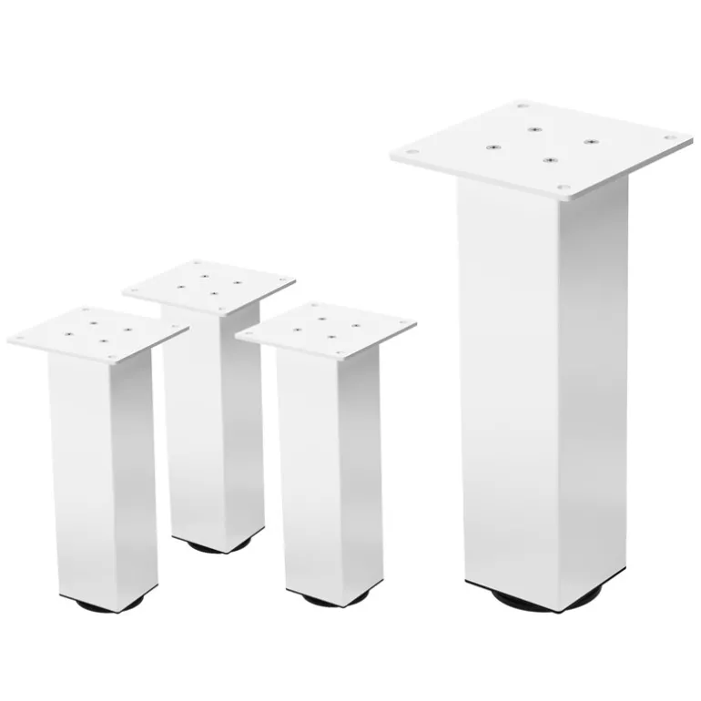 4er Set Tischbeine I-Design 30 cm Weiß glänzend aus pulverbeschichtetem Stahl eckig Profil 8x8 cm Höhenverstellbare Möbelfüße 1-4 cm ML-Design