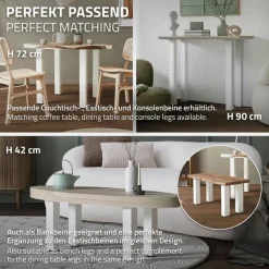 4er Set Tischbeine I-Design 30 cm Weiß glänzend aus pulverbeschichtetem Stahl eckig Profil 8x8 cm Höhenverstellbare Möbelfüße 1-4 cm ML-Design