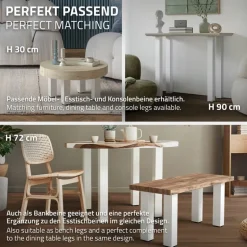 4er Set Tischbeine I-Design 42 cm Weiß glänzend aus pulverbeschichtetem Stahl eckig Profil 8x8 cm Höhenverstellbare Möbelfüße 1-4 cm ML-Design