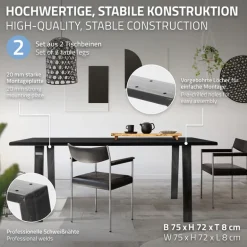 2er Set Tischbeine Loft 75x72 cm Profil 8x2cm aus Stahl U-Form ML-Design