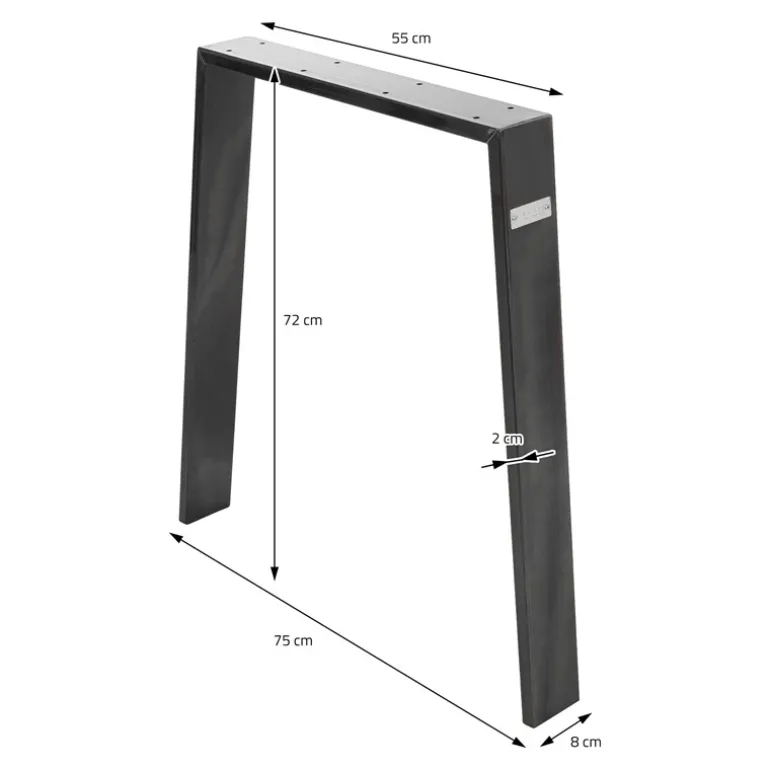 2er Set Tischbeine Loft 75x72 cm Profil 8x2cm aus Stahl U-Form ML-Design