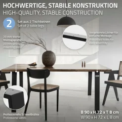 2er Set Tischbeine Loft 90x72 cm Schwarz Profil 8x2 cm aus Stahl U-Form ML-Design