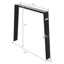 2er Set Tischbeine Loft 90x72 cm Schwarz Profil 8x2 cm aus Stahl U-Form ML-Design